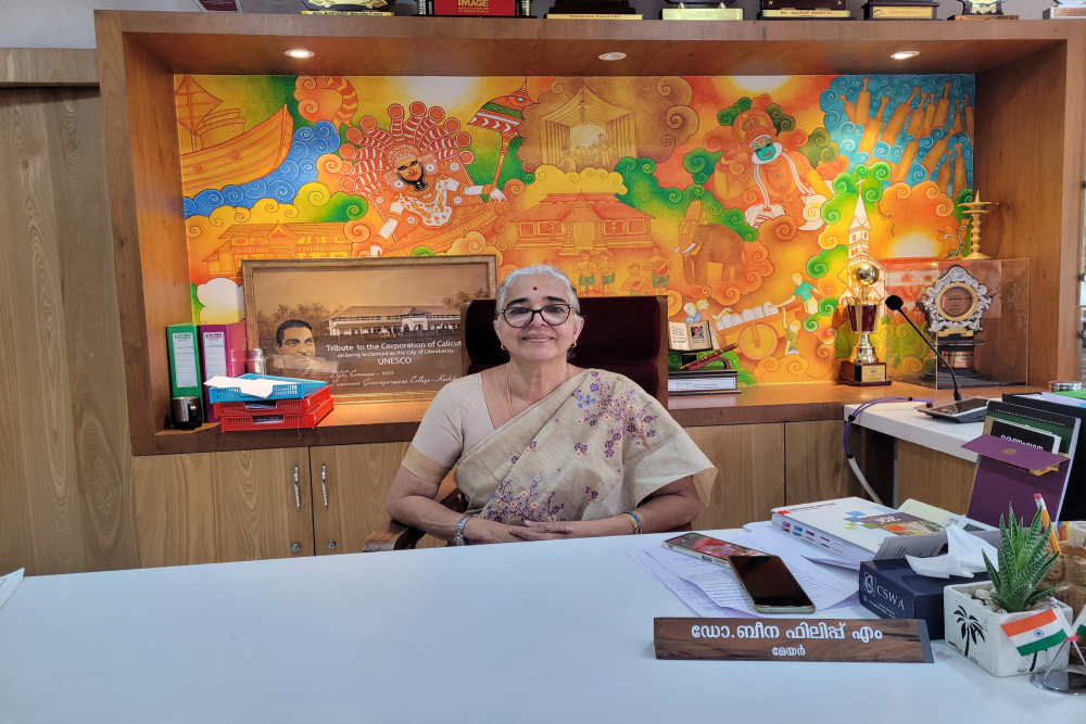 Mayor Beena Philip in her office at the Kozhikode Municipal Corporation.