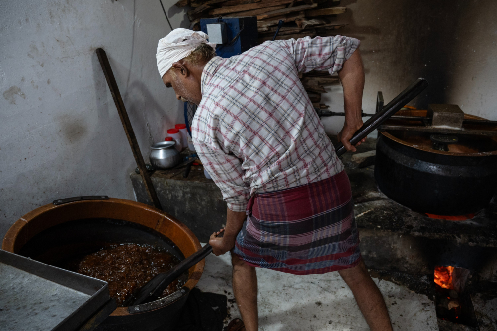 Halwa being prepared at T.K.M, a popular local shop on Halwa Street.