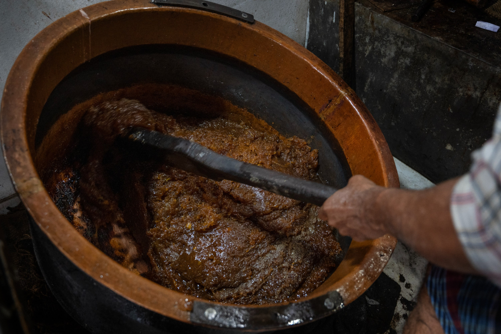 Halwa being prepared at T.K.M, a popular local shop on Halwa Street.