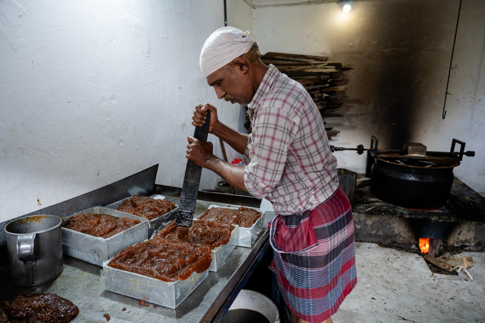 Halwa being prepared at T.K.M, a popular local shop on Halwa Street.